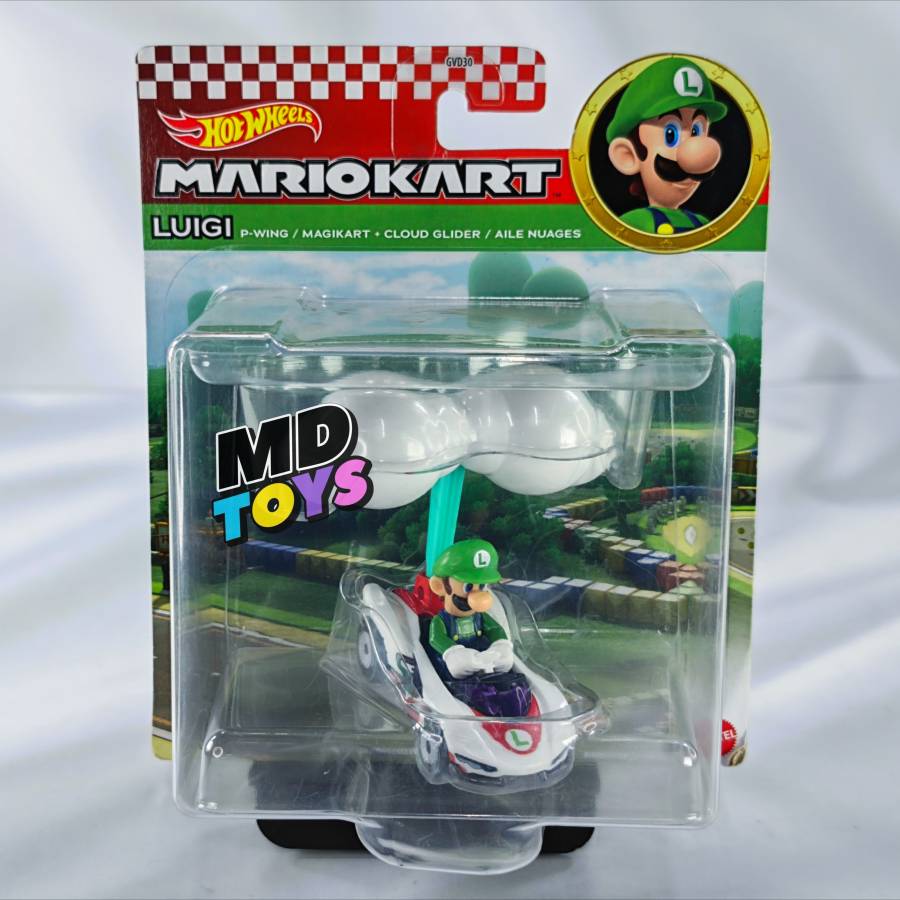 Figura Mario Kart con Alas - Luigi P-wing Luigi P-Wing - Hotwheels Auto Mario Kart Con Alas 1:64 Mattel - Imagen 1