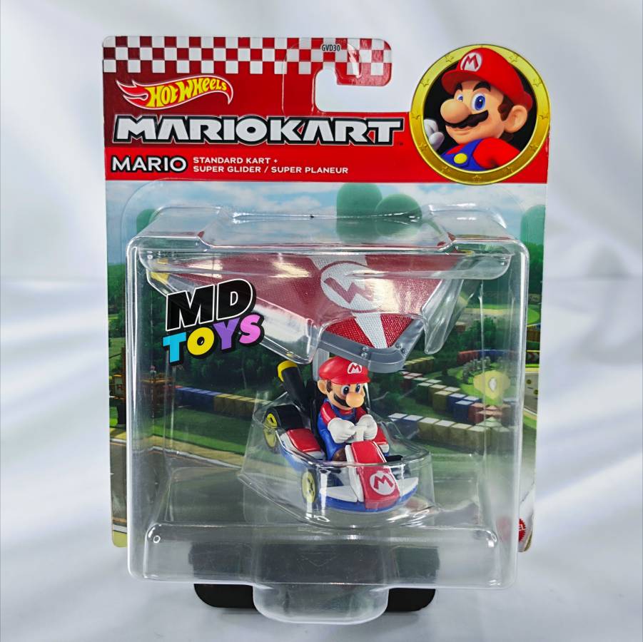 Figura Mario Kart con Alas - Mario Standard Mario Standard Kart - Hotwheels Auto Mario Kart Con Alas 1:64 Mattel - Imagen 1