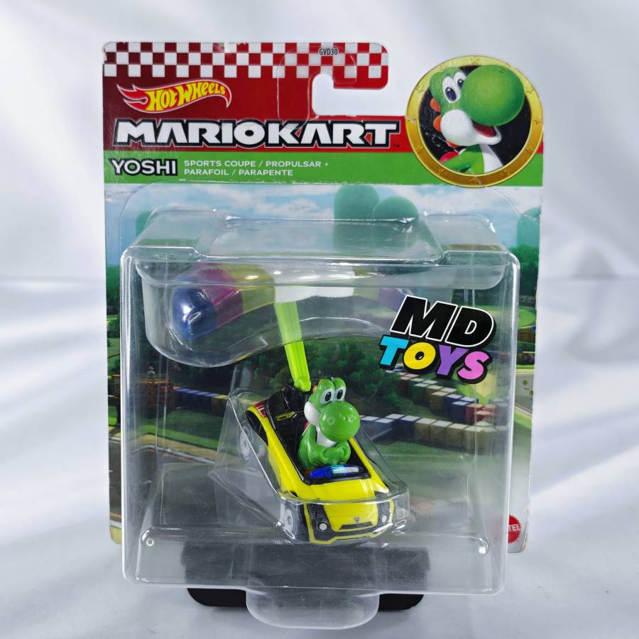 Figura Mario Kart con Alas - Yoshi Sports Coupe Yoshi Sport Coupé - Hotwheels Auto Mario Kart Con Alas 1:64 Mattel - Imagen 1